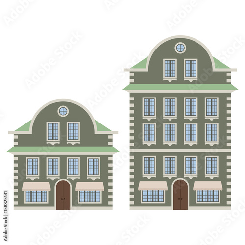 Old green european city house. Outline drawing