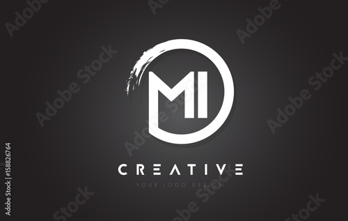 MI Circular Letter Logo with Circle Brush Design and Black Background.