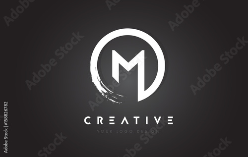 M Circular Letter Logo with Circle Brush Design and Black Background.