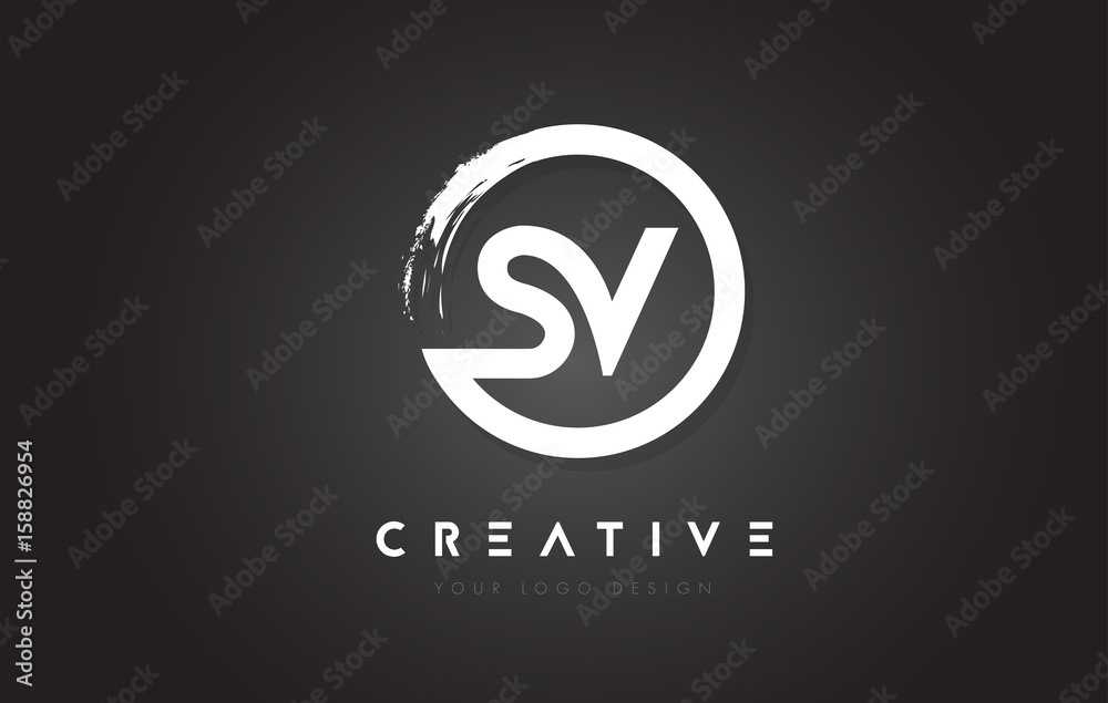 SV Circular Letter Logo with Circle Brush Design and Black Background ...