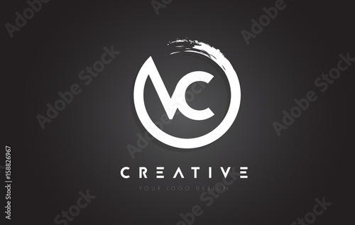 VC Circular Letter Logo with Circle Brush Design and Black Background.
