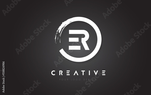 Tableau sur toile ER Circular Letter Logo with Circle Brush Design and Black Background