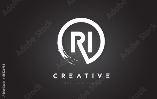 RI Circular Letter Logo with Circle Brush Design and Black Background.