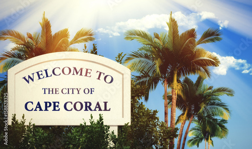 Road board 'Welcome to the city of Cape Coral' (3d-illustration) photo