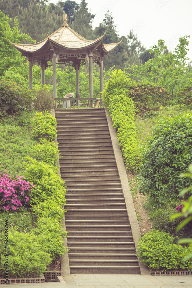 beautiful park scenery and small pavilion in wuxi city,China. beautiful park scenery and small pavilion in wuxi city,China.
