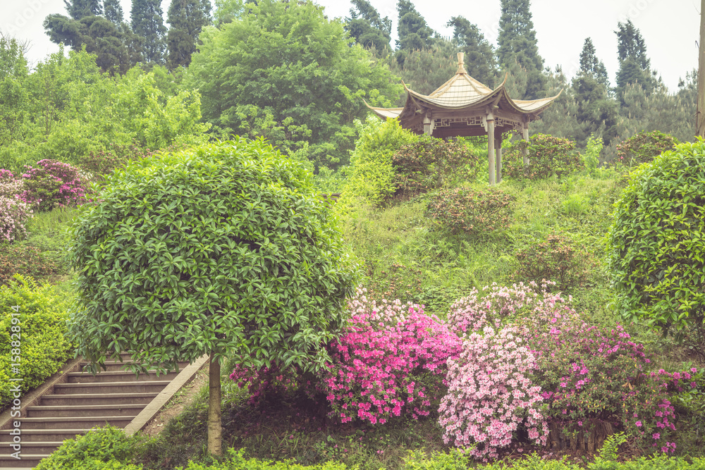 beautiful park scenery and small pavilion in wuxi city,China. beautiful park scenery and small pavilion in wuxi city,China.