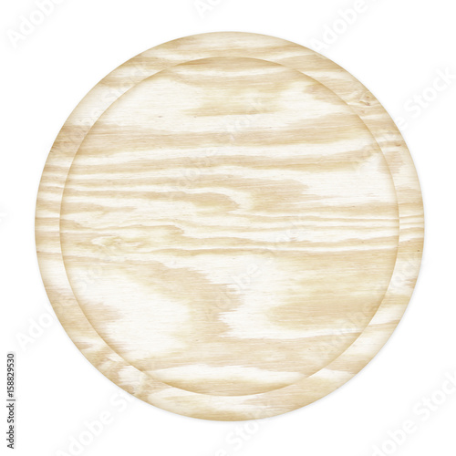 wooden plate top view isolated on white background