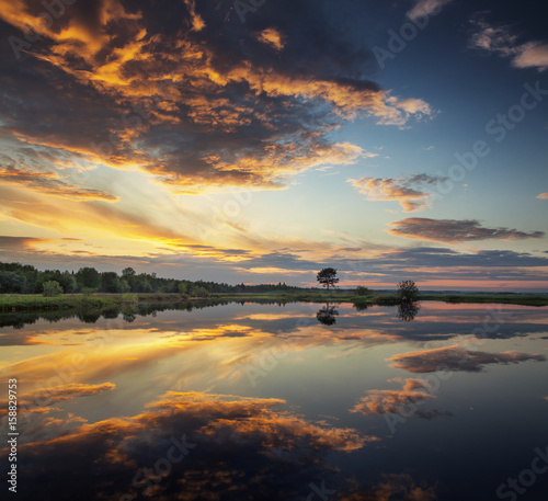 reflection of beautiful sunset in the lake