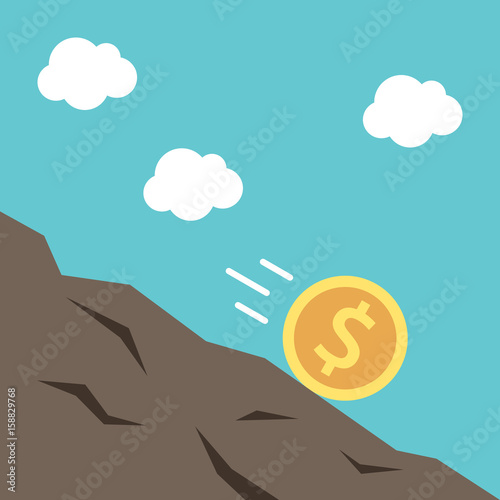 Dollar coin rolling downhill