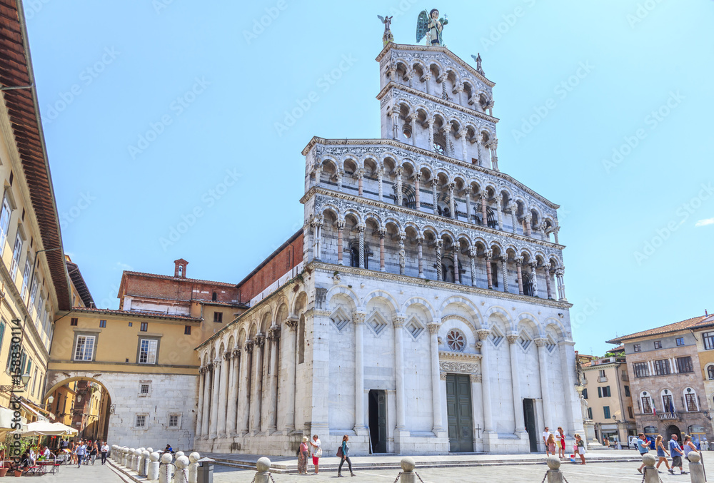 Basilica San Michele in Foro, Roman Catholic church in Lucca, Tuscany, central Italy, built over ancient Roman forum 