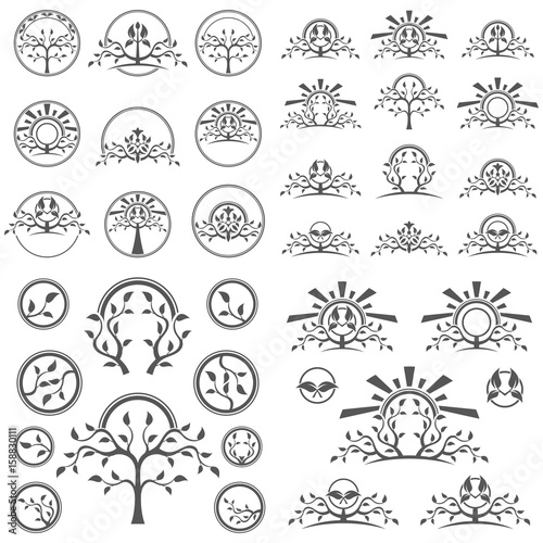 Set of abstract tree vector logo design template.
