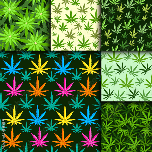 Green marijuana background vector illustration seamless pattern marihuana leaf herb narcotic textile