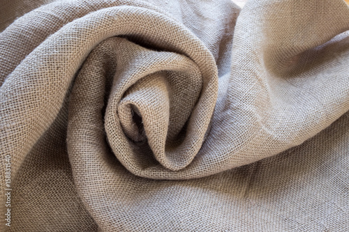 Wrinkled Folded Gray Burlap. Empty Textured Background for Product Montage, Web Design, Presentation. Space for Text. photo