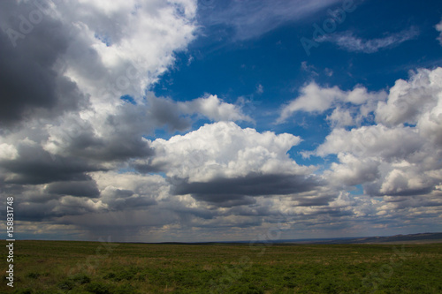 Amazing clouds and sky. Steppe in spring, Kazakhstan