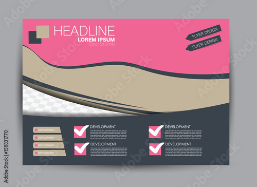 Flyer, brochure, billboard template design landscape orientation for education, presentation, website. Pink and brown color. Editable vector illustration.