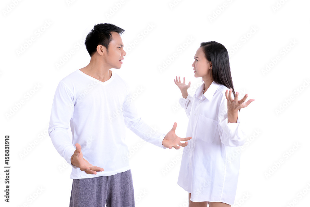 Issue couple concept on white background Issue couple concept on white background