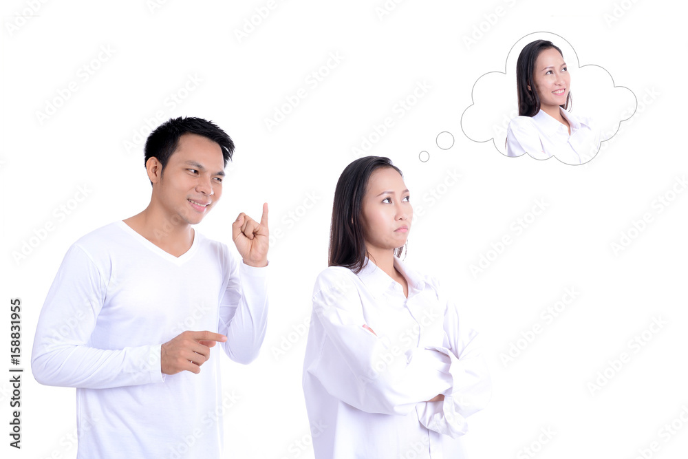 Issue couple concept on white background Issue couple concept on white background