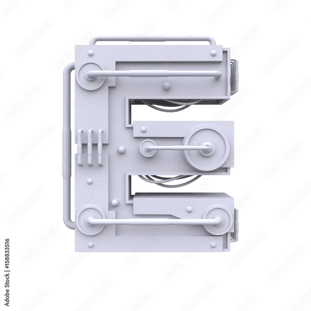 Iron mechanical letter isolated on white background. Futuristic industrial metal alphabet in sci fi or steampunk style. Realistic 3d render. Iron mechanical letter isolated on white background. Futuristic industrial metal alphabet in sci fi or steampunk style. Realistic 3d render.