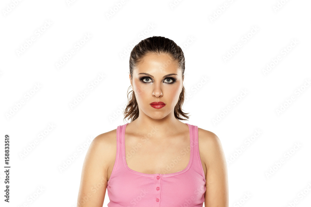 Portrait of a young beautiful woman with blue eyes on white background Portrait of a young beautiful woman with blue eyes on white background