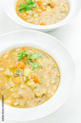Vegetable soup on white background