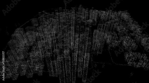 Fututristic 3d black white city background with light in motion photo