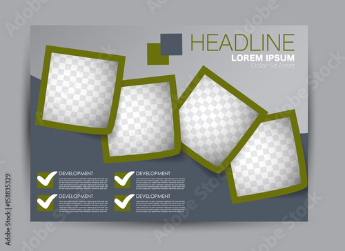 Flyer, brochure, billboard template design landscape orientation for education, presentation, website. Green and grey color. Editable vector illustration.