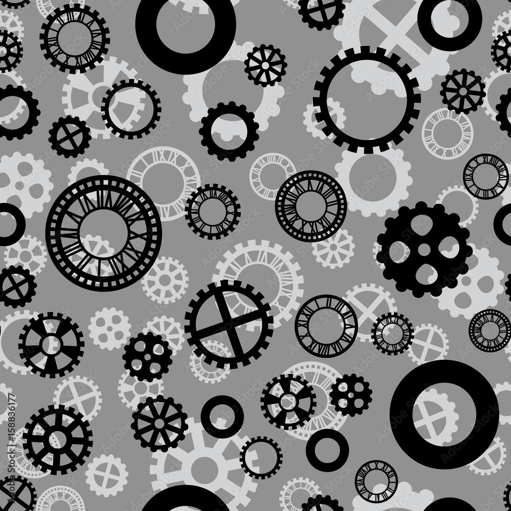 seamless pattern with black and white gears on a gray background seamless pattern with black and white gears on a gray background