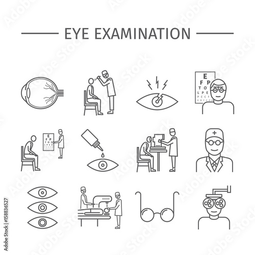 Eye Examination. Line icons set. Vector signs