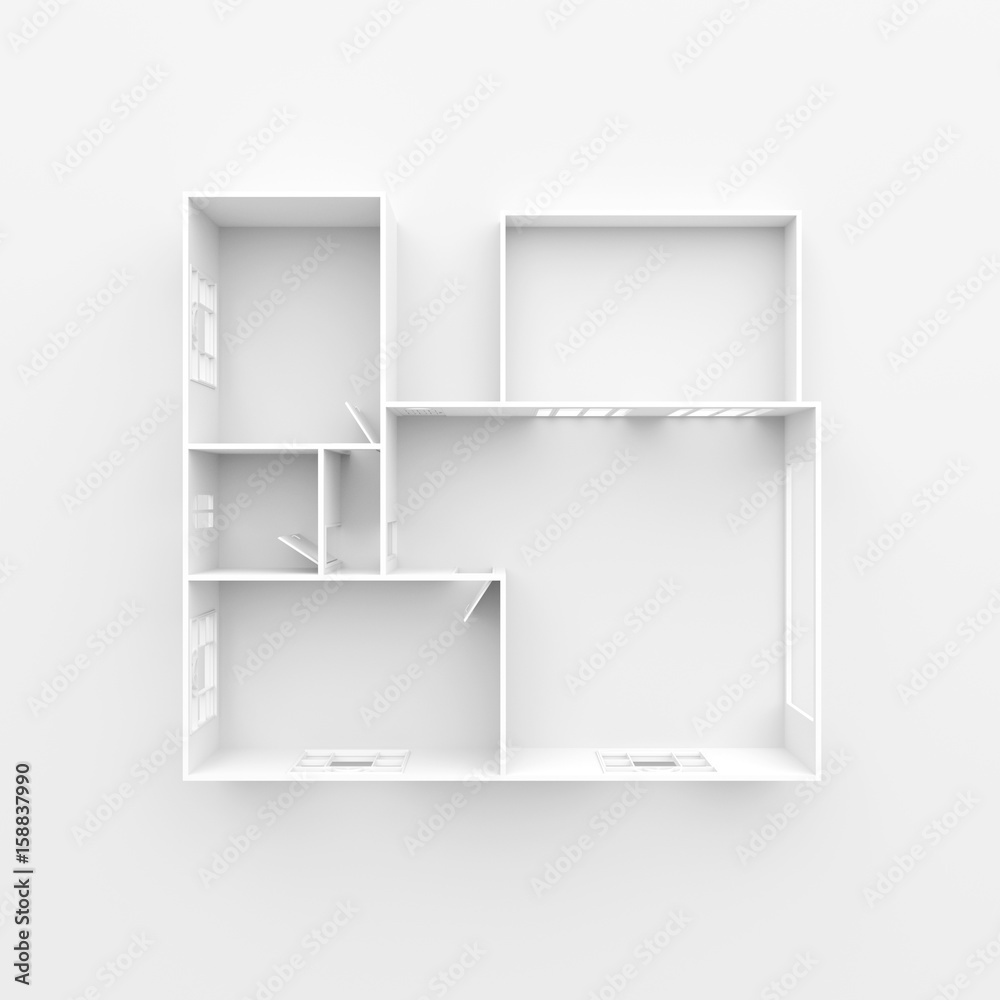 3d interior rendering of white empty home apartment 3d interior rendering of white empty home apartment