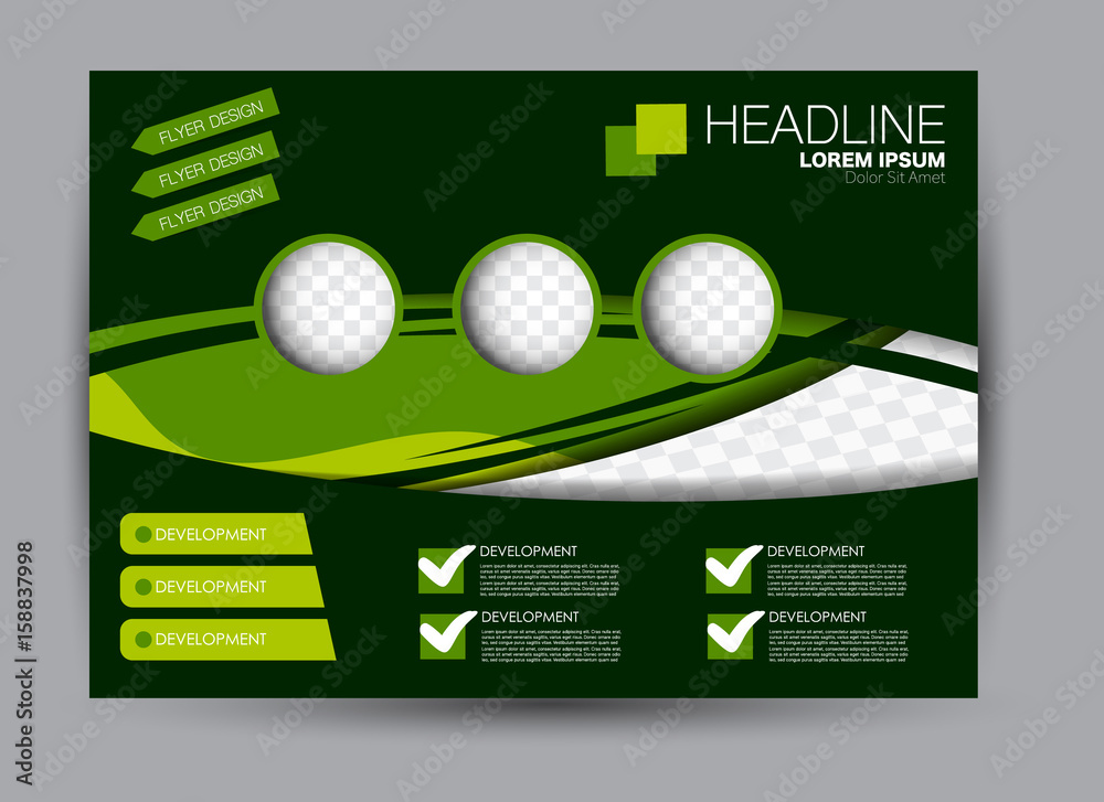 Flyer, brochure, billboard template design landscape orientation for education, presentation, website. Green color. Editable vector illustration.