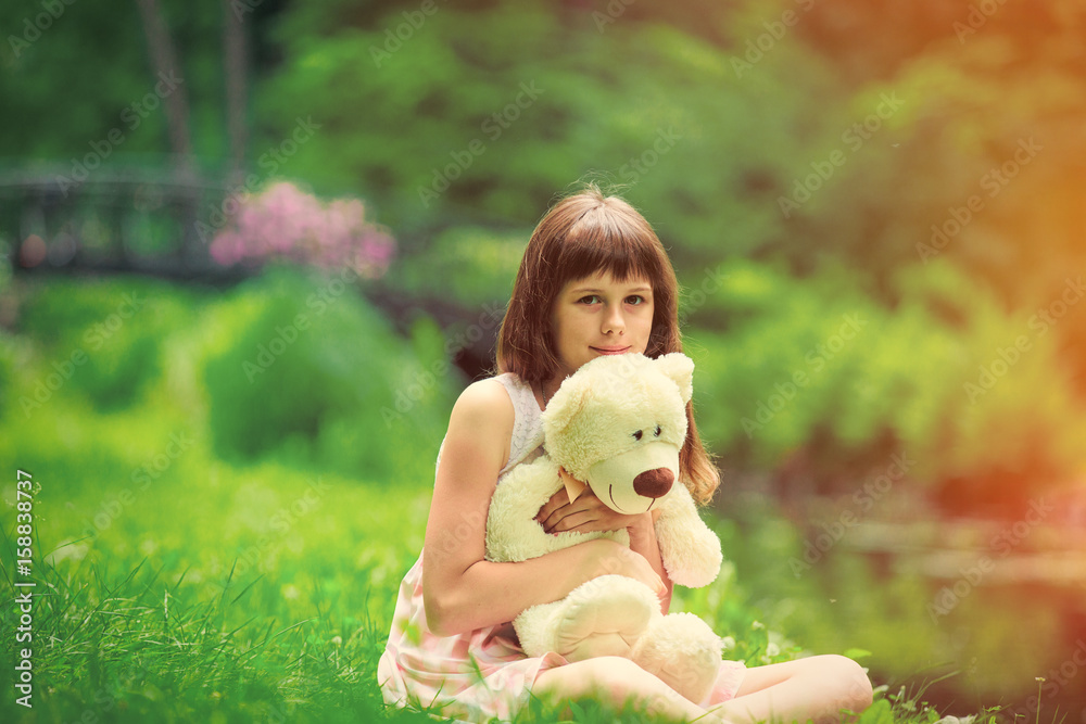 Little girl playing with teddy bear Little girl playing with teddy bear