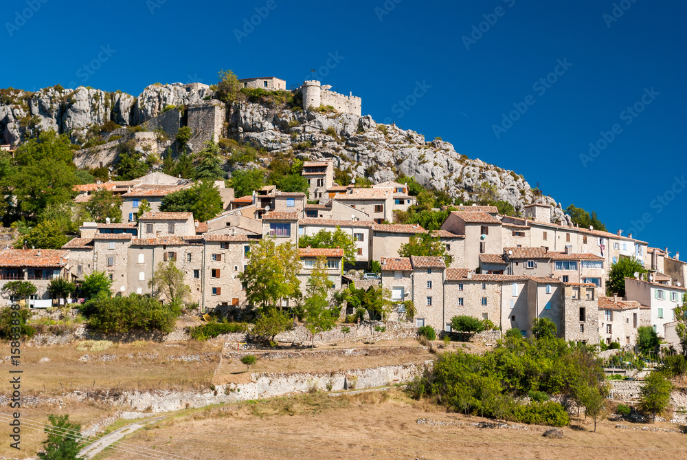 View of the small town of Trigance, in Provence (southern France)