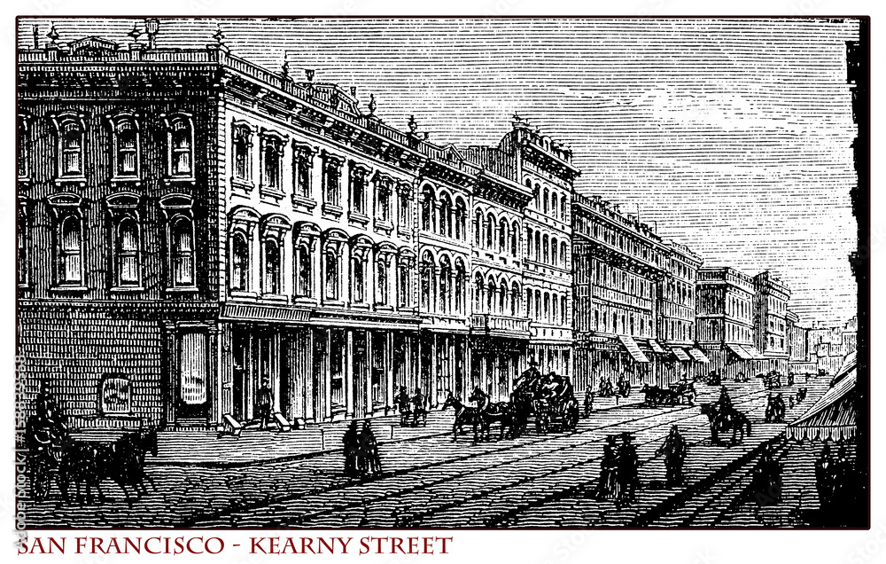 California,San Francisco Kearny street, engraving from year 1873 before the 1906 earthquake which destroyed over 80% of the city