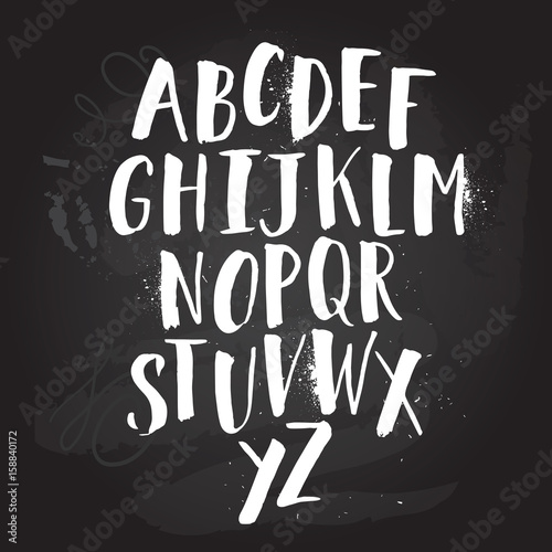 Alphabet poster, dry brush ink artistic modern calligraphy print. Handdrawn trendy design