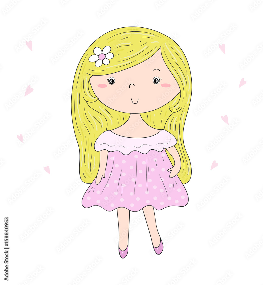 Cute hand drawn with cute little girl vector illustration. Cute hand drawn with cute little girl vector illustration.
