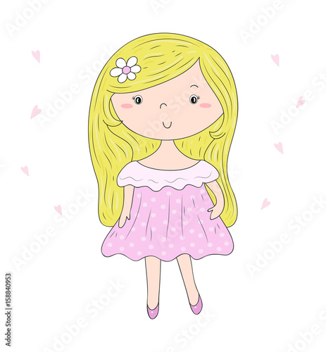 Cute hand drawn with cute little girl vector illustration.
