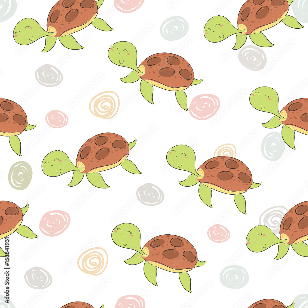 funny turtle print in cartoon style. pattern funny turtle print in cartoon style. pattern