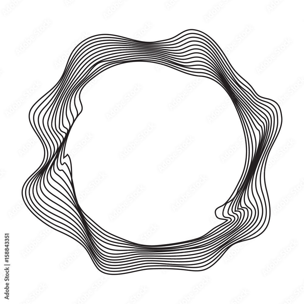 Black and white abstract wavy circle template.