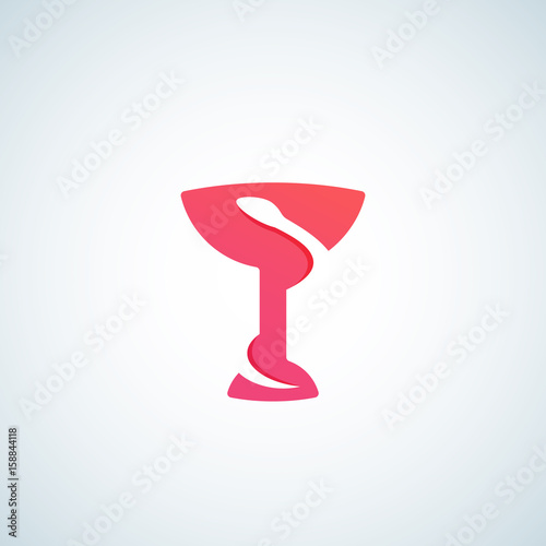 Medicine bowl or cup with Negative Space Snake. Abstract Vector Sign, Emblem, Icon or Logo Template. Modern Minimalistic Medical Symbol.