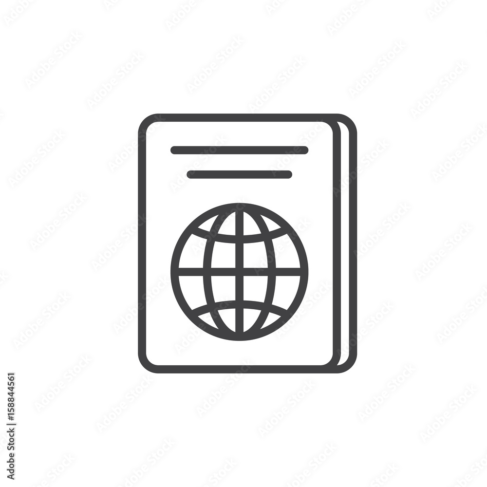 Passport line icon, outline vector sign, linear style pictogram isolated on white. Symbol, logo illustration. Editable stroke. Pixel perfect Passport line icon, outline vector sign, linear style pictogram isolated on white. Symbol, logo illustration. Editable stroke. Pixel perfect