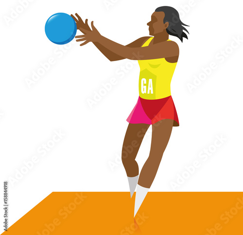 African American young girl is a netball player who receives the ball