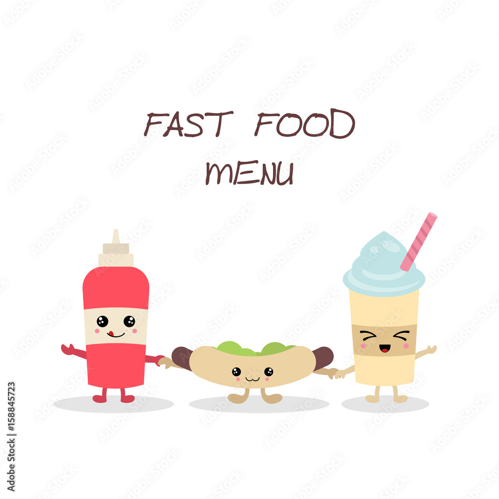 Fototapeta premium Cute fast food meals