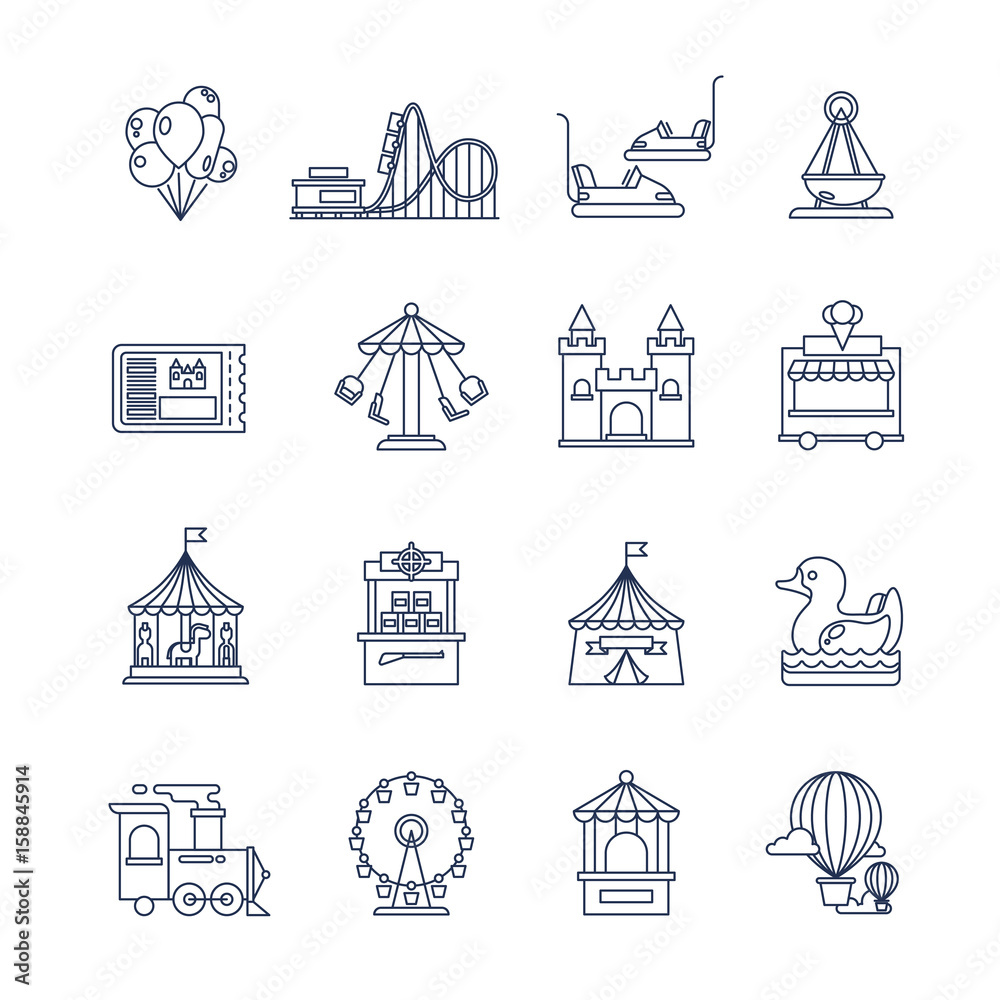 Luna park amusement line vector icons