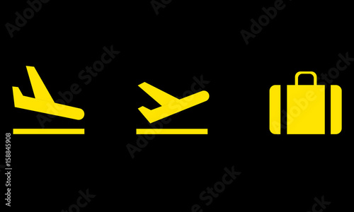 Airport icons set: departures, arrivals, baggage. Vector illustration