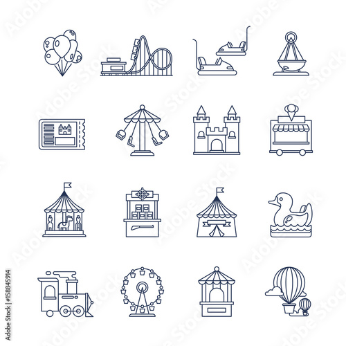 Luna park amusement line vector icons