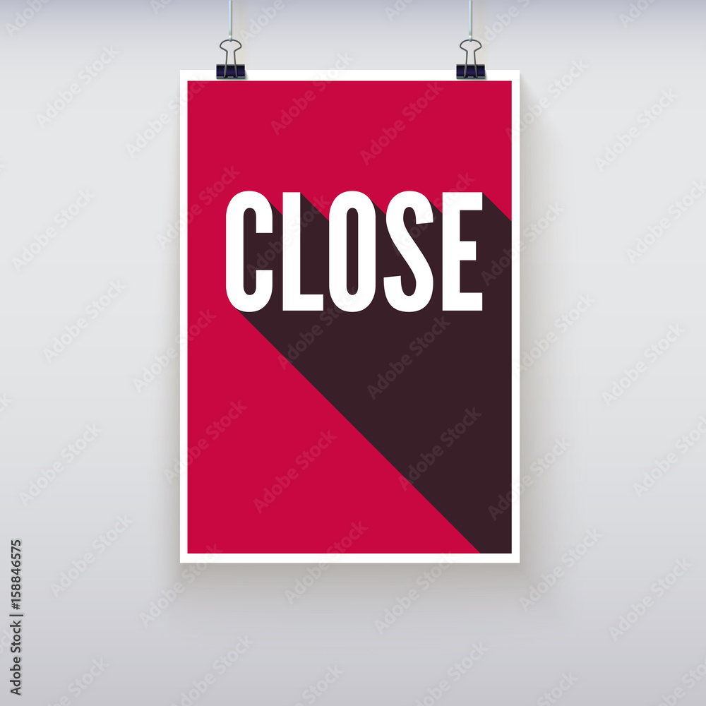 Close shopping door signs board. 3D illustration. Shopping sign board. Red open hanging poster Close shopping door signs board. 3D illustration. Shopping sign board. Red open hanging poster