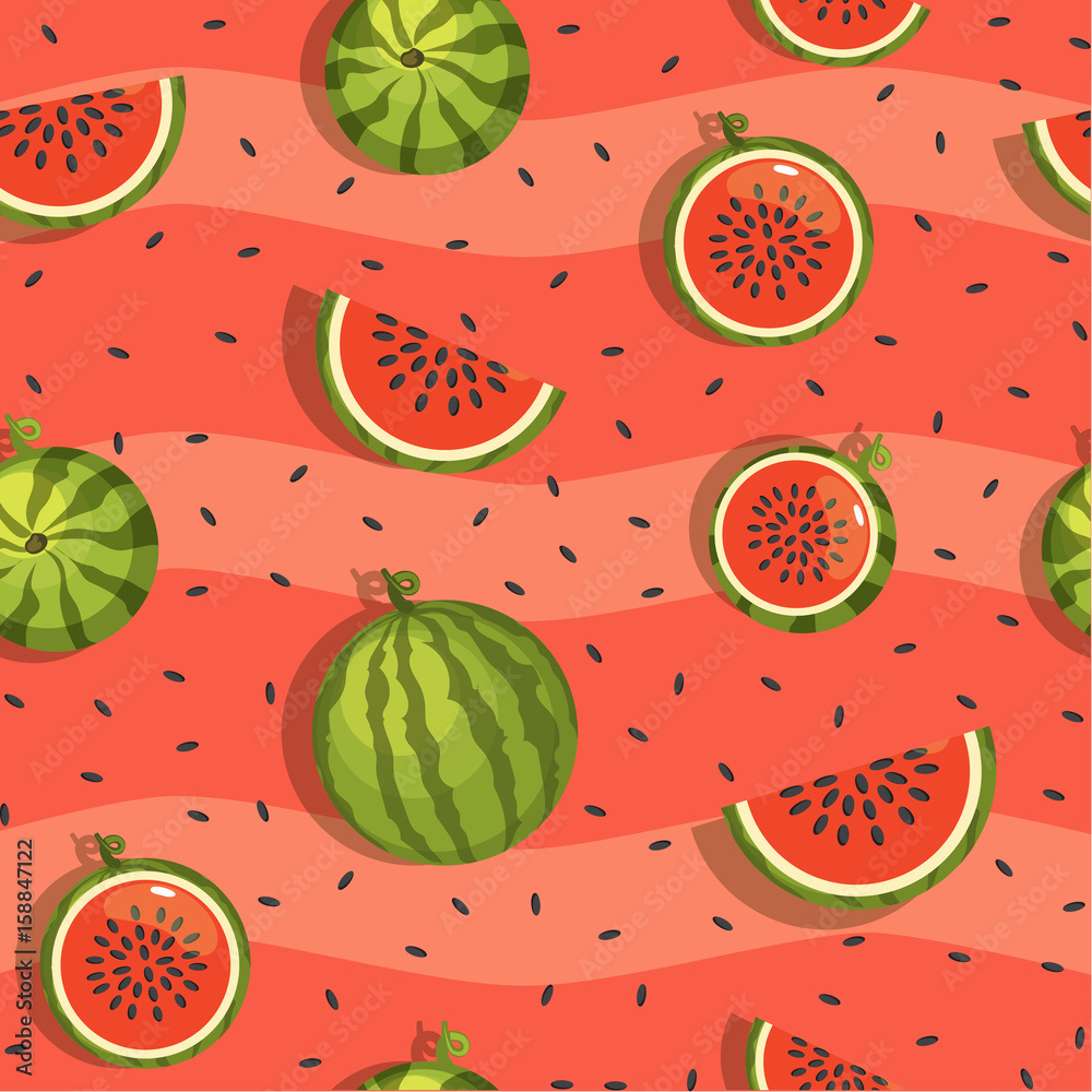 Cartoon pattern of watermelon and slices, Vector Seamless background Cartoon pattern of watermelon and slices, Vector Seamless background