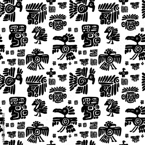 Seamless maya pattern. Black and white ethnic elements.