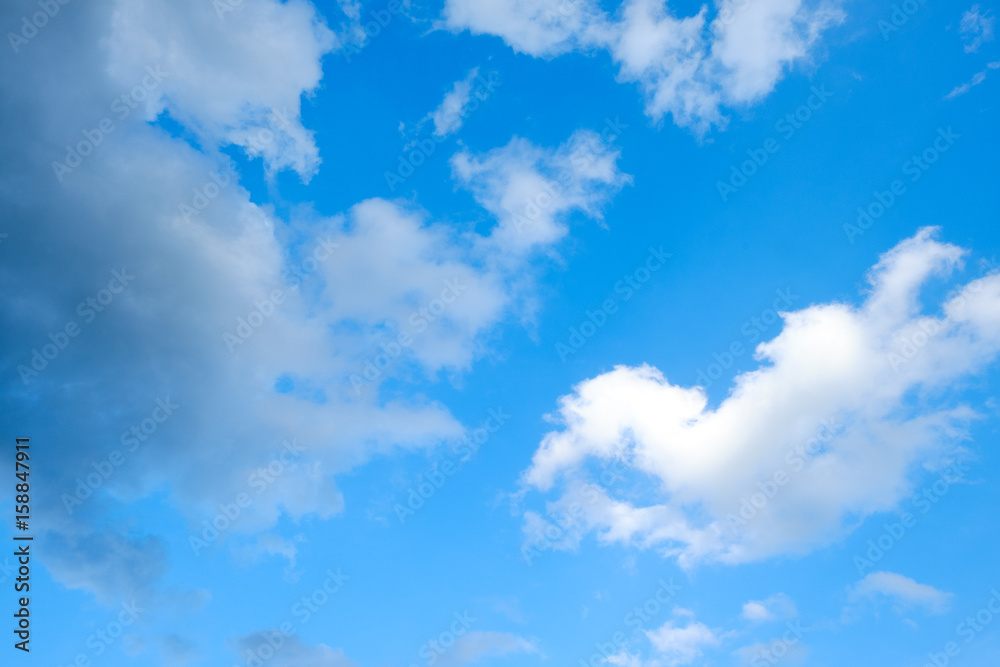 Clear blue sky with white cloud for background backdrop use