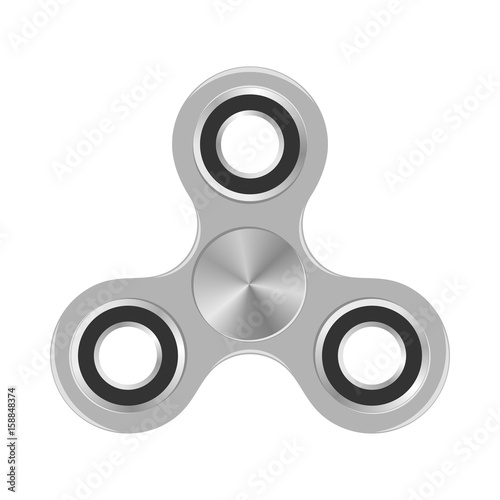 Silver colorful fidget spinner with silver bearings on a white background. Modern children's hand spinning toy 